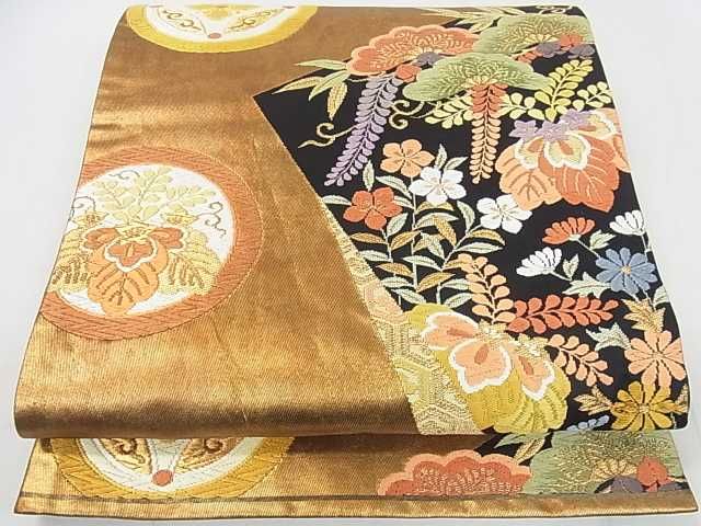 平和屋着物◎六通柄袋帯 唐織 吉祥花蝶丸文 金糸 逸品 DAAG7143ma