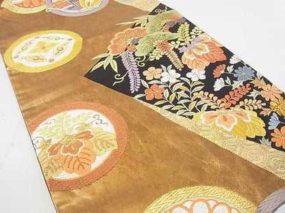 平和屋着物◎六通柄袋帯 唐織 吉祥花蝶丸文 金糸 逸品 DAAG7143ma