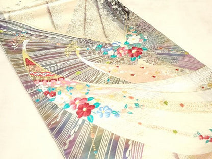 平和屋着物◎六通柄袋帯　孔雀花文　金銀糸　正絹　逸品　AAAJ4608Apf