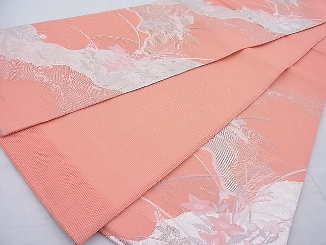 平和屋着物■夏物 六通柄袋帯 道長秋草文 銀糸 逸品 BAAI7853ea
