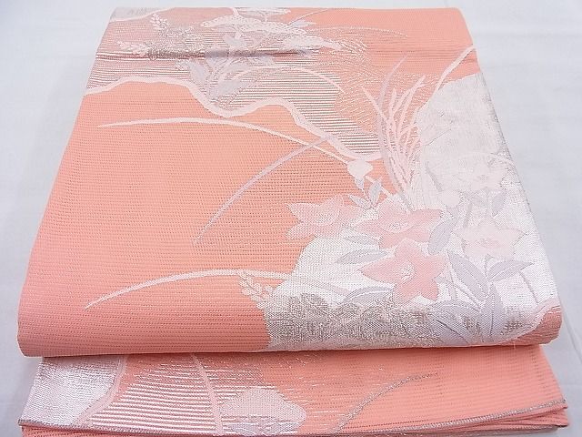 平和屋着物■夏物 六通柄袋帯 道長秋草文 銀糸 逸品 BAAI7853ea