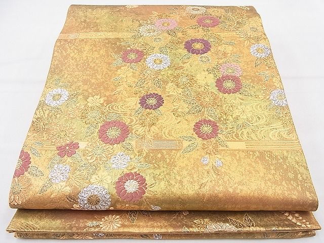 平和屋着物◎六通柄袋帯 唐織 桜花讃歌文 灰陶箔 金銀糸 逸品 BAAI2060ns