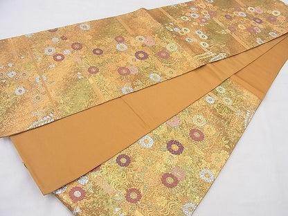 平和屋着物◎六通柄袋帯 唐織 桜花讃歌文 灰陶箔 金銀糸 逸品 BAAI2060ns