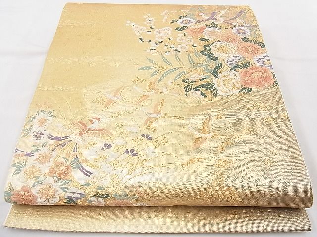 平和屋着物◎六通柄袋帯 唐織 鳳凰色紙花文 金糸 逸品 BAAI6518ns