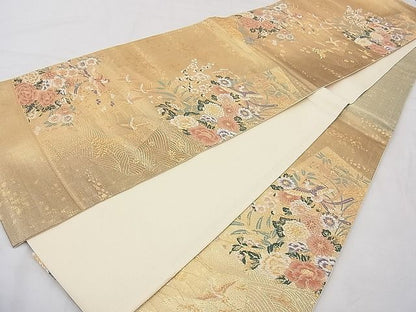 平和屋着物◎六通柄袋帯 唐織 鳳凰色紙花文 金糸 逸品 BAAI6518ns