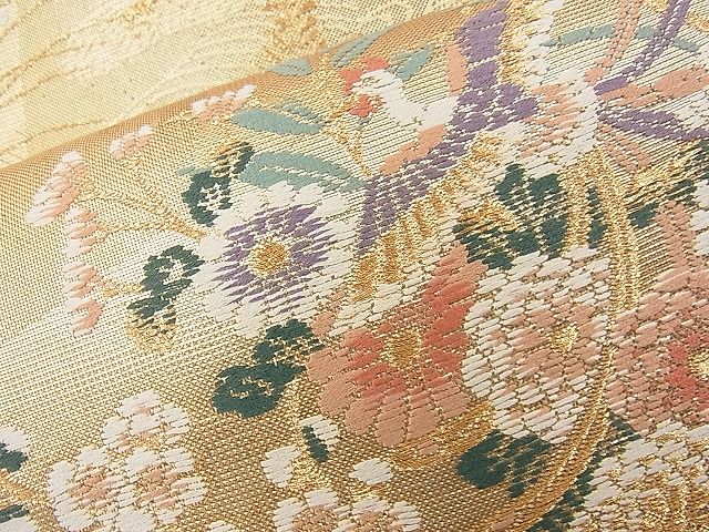 平和屋着物◎六通柄袋帯 唐織 鳳凰色紙花文 金糸 逸品 BAAI6518ns