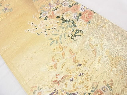 平和屋着物◎六通柄袋帯 唐織 鳳凰色紙花文 金糸 逸品 BAAI6518ns