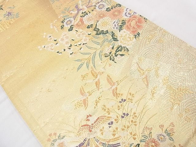 平和屋着物◎六通柄袋帯 唐織 鳳凰色紙花文 金糸 逸品 BAAI6518ns