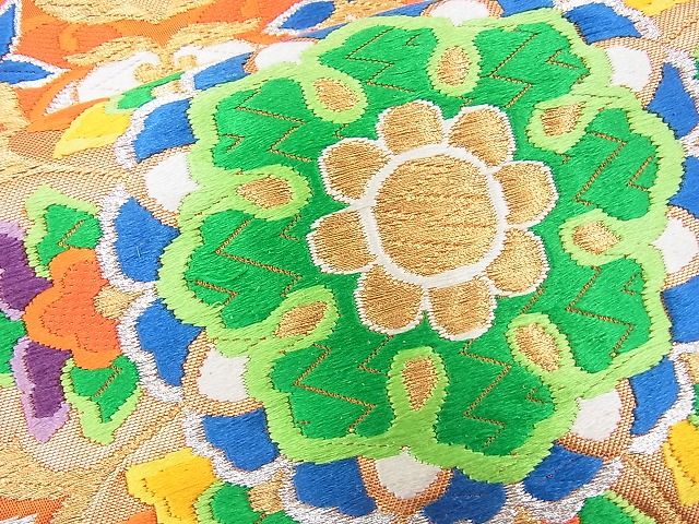 平和屋着物◎六通柄袋帯 唐織 正倉院花文 金銀糸 逸品 BAAI6537ns