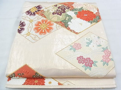 平和屋着物◎六通柄袋帯 唐織 菱吉祥花文 金糸 逸品 BAAI6582ns