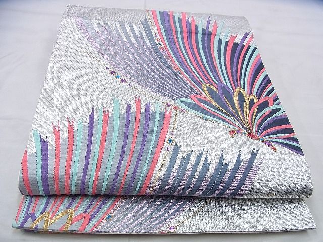 平和屋着物◎六通柄袋帯 唐織 舞蝶文 金銀糸 逸品 BAAI0436if