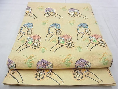 平和屋着物◎太鼓柄袋帯 御所車秋草文 金糸 逸品 BAAI0478if