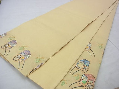 平和屋着物◎太鼓柄袋帯 御所車秋草文 金糸 逸品 BAAI0478if