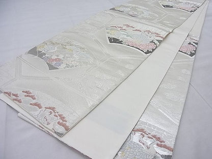 平和屋着物◎六通柄袋帯 唐織 地紙亀甲鶴花文 金銀糸 逸品 BAAI0499if