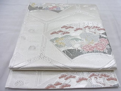 平和屋着物◎六通柄袋帯 唐織 地紙亀甲鶴花文 金銀糸 逸品 BAAI0499if