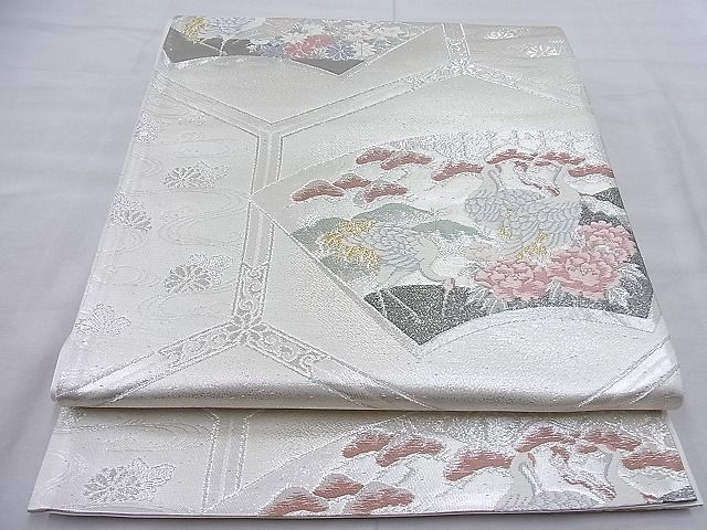 平和屋着物◎六通柄袋帯 唐織 地紙亀甲鶴花文 金銀糸 逸品 BAAI0499if