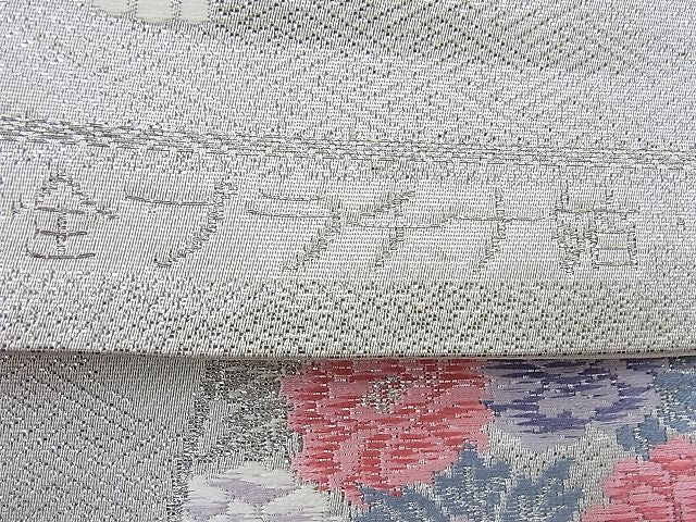 平和屋着物◎六通柄袋帯 重ね扇花鳥文 全プラチナ箔 逸品 BAAI5408if