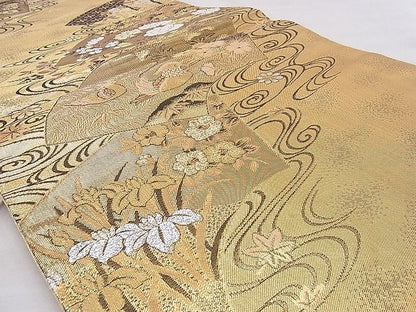 平和屋着物◎佐賀錦　六通柄袋帯　琳派地紙花鳥文　金銀糸　逸品　BAAI5419if
