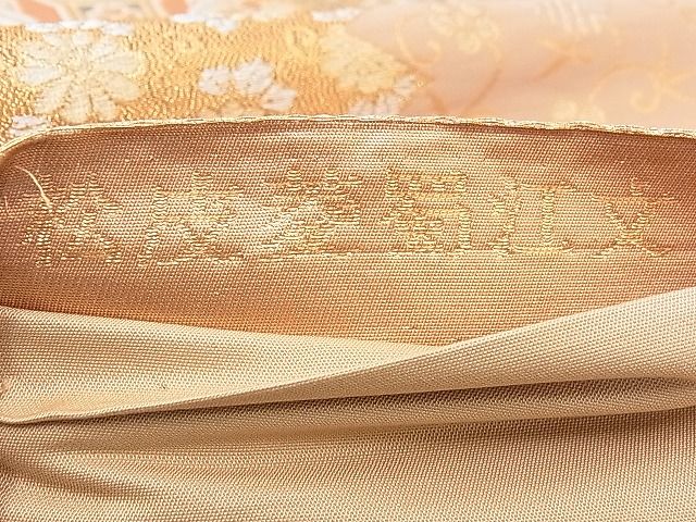 袋帯 荒波に美しい松 引き箔 正絹 AO-3844 平和屋着物□六通柄袋帯 松皮菱花文 金糸 逸品 uw0853