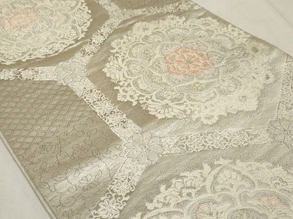 平和屋着物◎六通柄袋帯 唐織 亀甲花文 金銀糸 正絹 逸品 AAAJ4755Asx