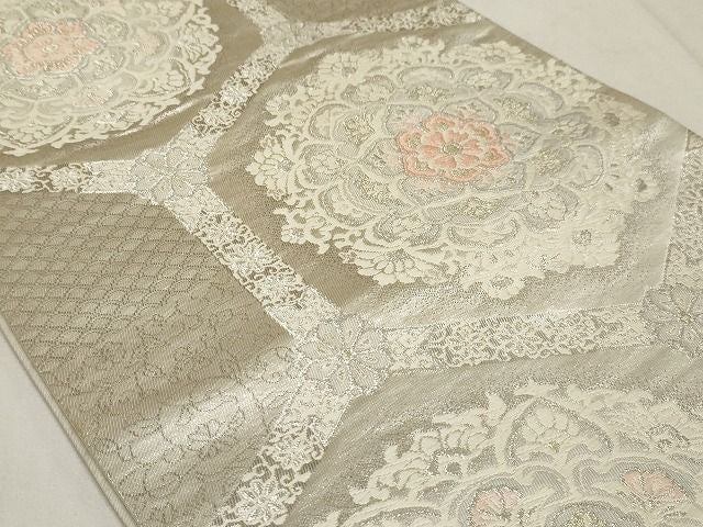 平和屋着物◎六通柄袋帯 唐織 亀甲花文 金銀糸 正絹 逸品 AAAJ4755Asx