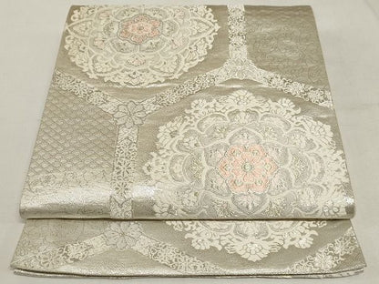 平和屋着物◎六通柄袋帯 唐織 亀甲花文 金銀糸 正絹 逸品 AAAJ4755Asx