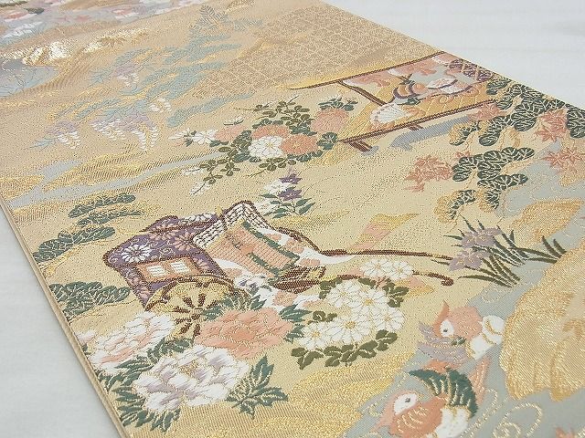 平和屋着物◎六通柄袋帯 唐織 平安春秋文 王朝錦 金糸 逸品 BAAI5467if