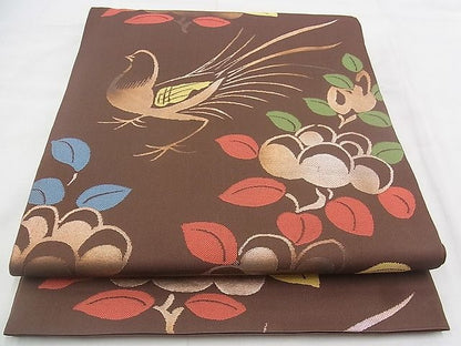 平和屋着物◎六通柄 本袋帯 尾長鳥 椿 金糸 逸品 BAAI5493if
