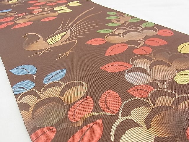 平和屋着物◎六通柄 本袋帯 尾長鳥 椿 金糸 逸品 BAAI5493if