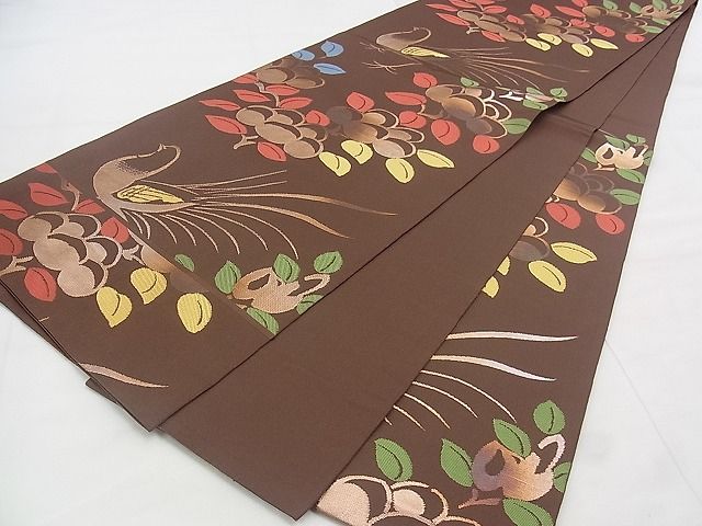 平和屋着物◎六通柄 本袋帯 尾長鳥 椿 金糸 逸品 BAAI5493if