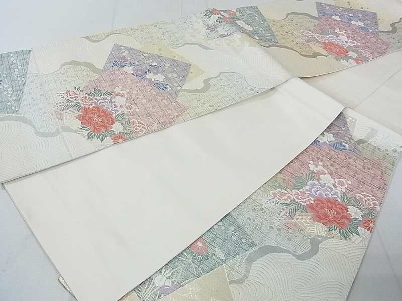 平和屋着物◎六通柄袋帯 唐織 立波色紙重ね花文 金銀糸 逸品 DAAG1349we