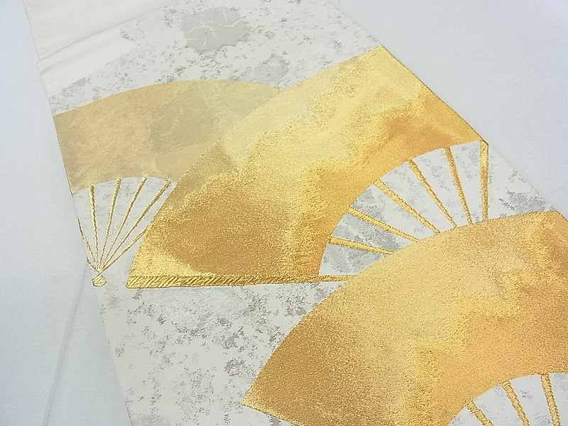 平和屋着物◎六通太鼓柄袋帯 舞扇文 金糸 引箔 逸品 DAAG1355we