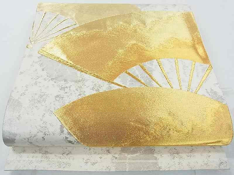 平和屋着物◎六通太鼓柄袋帯 舞扇文 金糸 引箔 逸品 DAAG1355we