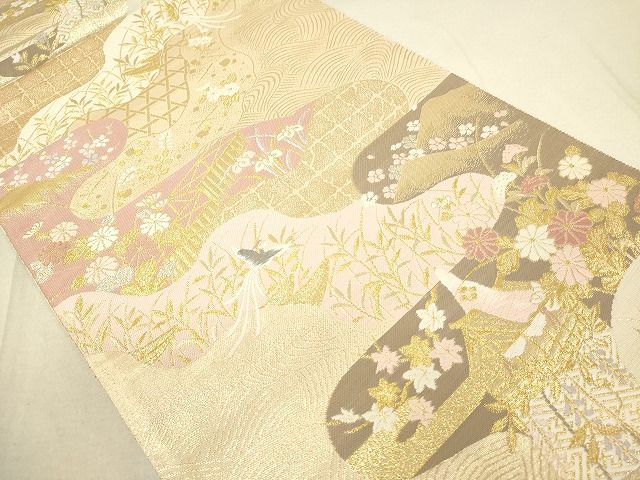 平和屋着物◎六通柄袋帯 鳳凰風景草花文 金銀糸 逸品 DAAH2355ud