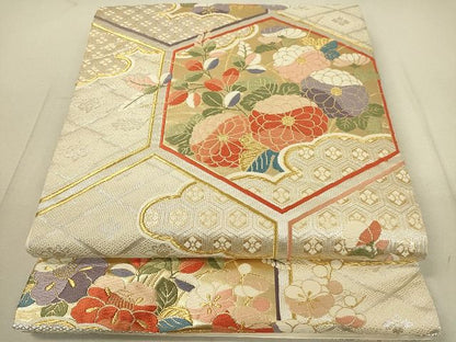 平和屋着物◎六通柄袋帯 唐織 亀甲草花文 金銀彩 逸品 DAAH2393ud