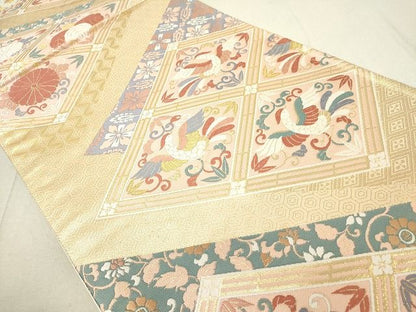 平和屋着物◎六通柄袋帯 唐織 鳳凰花菱文 金糸 逸品 DAAH2403ud