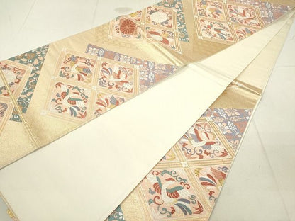 平和屋着物◎六通柄袋帯 唐織 鳳凰花菱文 金糸 逸品 DAAH2403ud