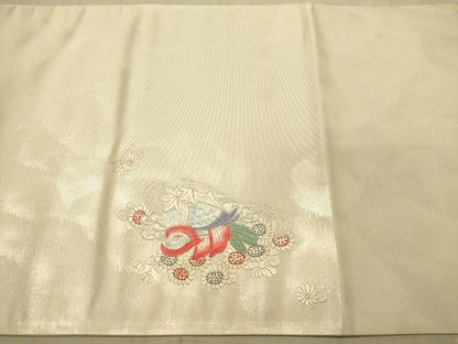 平和屋着物◎太鼓柄袋帯　総刺繍　流水鴛鴦草花文　銀糸　逸品　DAAH2437ud