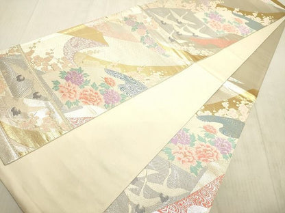 平和屋着物◎六通柄袋帯 地紙重ね花鳥文 金銀糸 逸品 DAAH2465ud