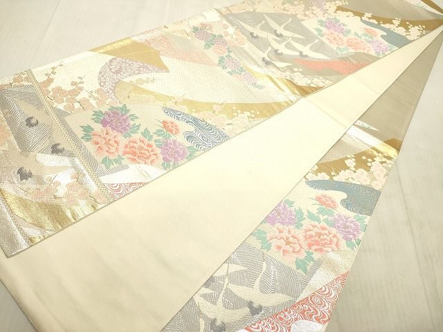 平和屋着物◎六通柄袋帯 地紙重ね花鳥文 金銀糸 逸品 DAAH2465ud