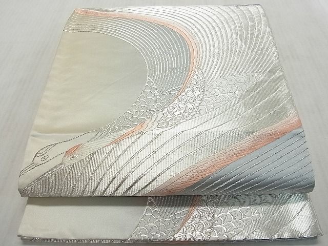 平和屋着物◎六通柄袋帯 鶴文 銀糸 逸品 DAAG7752rt