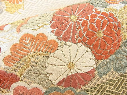 平和屋着物◎佐賀錦 六通柄袋帯 唐織 エ霞草花文 金糸 逸品 BAAI9323sa