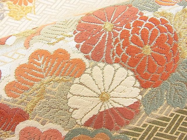 平和屋着物◎佐賀錦 六通柄袋帯 唐織 エ霞草花文 金糸 逸品 BAAI9323sa