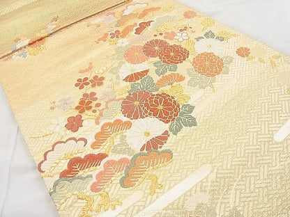 平和屋着物◎佐賀錦 六通柄袋帯 唐織 エ霞草花文 金糸 逸品 BAAI9323sa