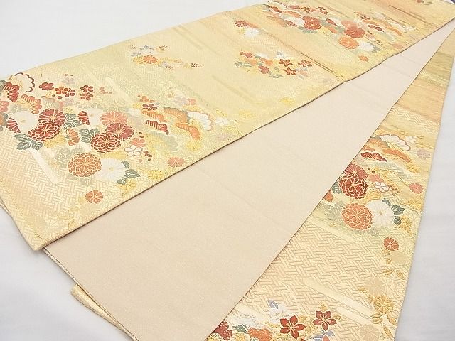平和屋着物◎佐賀錦 六通柄袋帯 唐織 エ霞草花文 金糸 逸品 BAAI9323sa