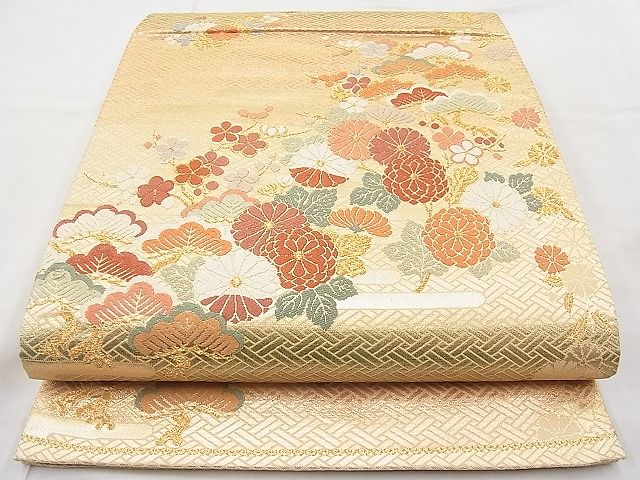 平和屋着物◎佐賀錦 六通柄袋帯 唐織 エ霞草花文 金糸 逸品 BAAI9323sa