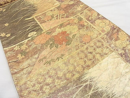 平和屋着物◎六通柄袋帯 違い棚吉祥花文 金糸 逸品 BAAI9335sa