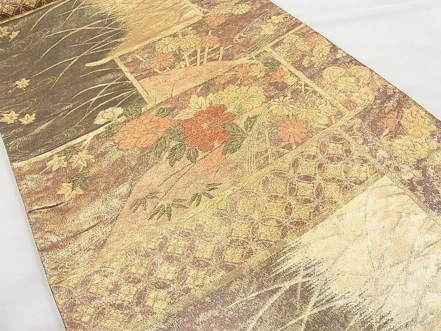 平和屋着物◎六通柄袋帯 違い棚吉祥花文 金糸 逸品 BAAI9335sa