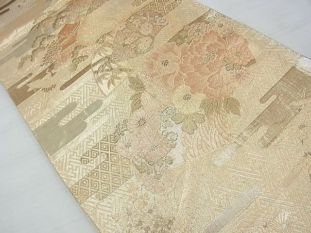 平和屋着物◎佐賀錦 六通柄袋帯 エ霞地紙花文 金糸 逸品 BAAI3322qt