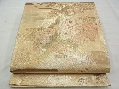平和屋着物◎佐賀錦 六通柄袋帯 エ霞地紙花文 金糸 逸品 BAAI3322qt